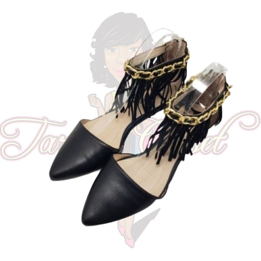 Cape Robin Black Fringe Zip Slip-on Flats Sz 6.5
